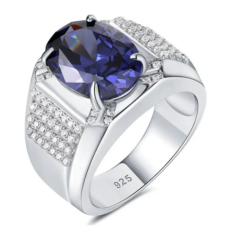 AVERLLA™ Grand Oval Created Tanzanite Gemstone Ring for Men