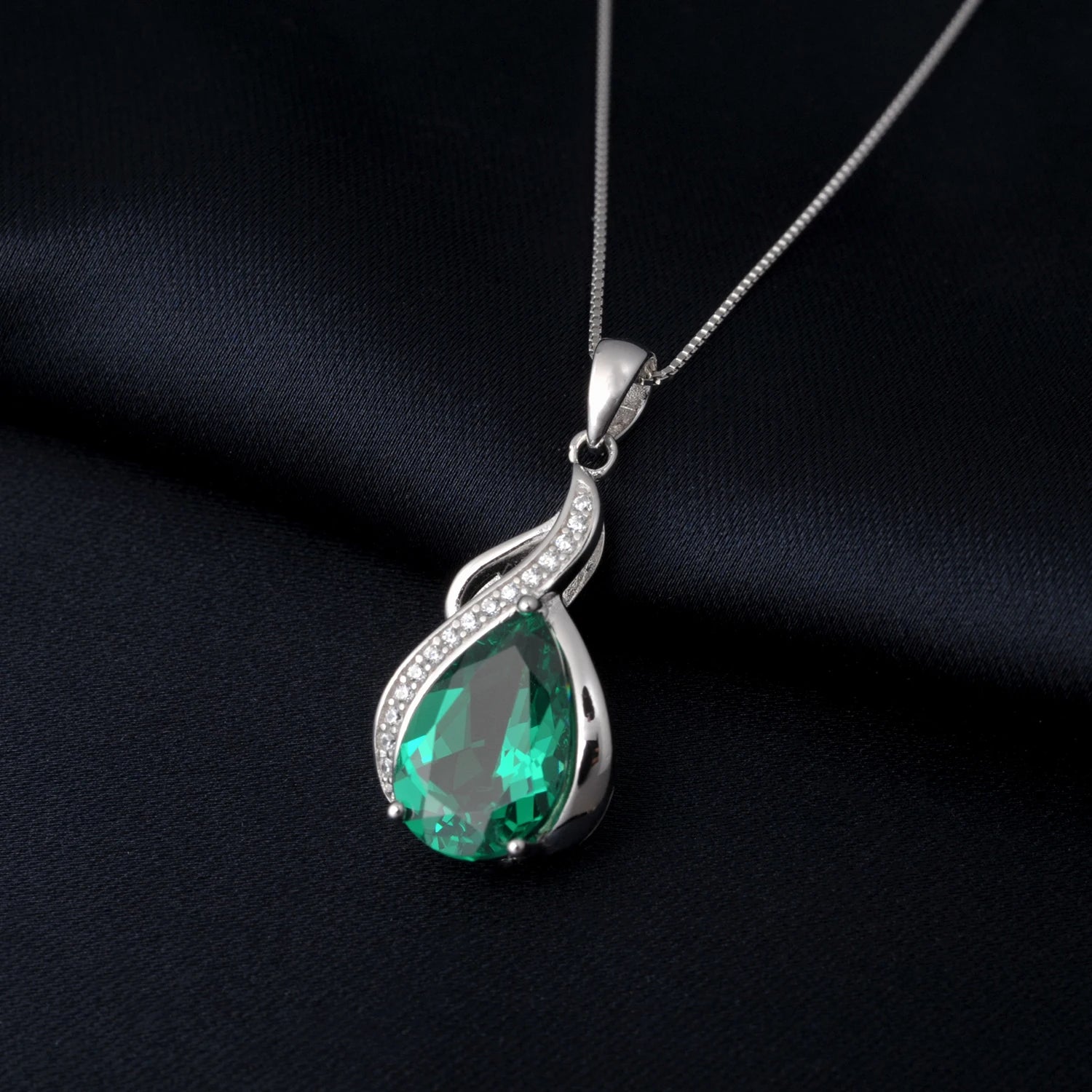 AVERLLA™ Radiant Nano Emerald Pear-Shaped Pendant Necklace in 925 Sterling Silver