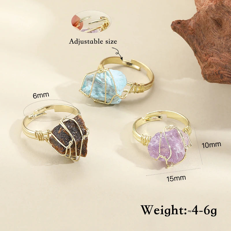 AVERLLA™  Farsighte Star Adjustable Crystal Rings – Natural Stone & Gold Wire