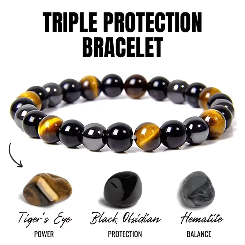 AVERLLA™ Tranquil Shield Black Obsidian & Tiger Eye Bracelet