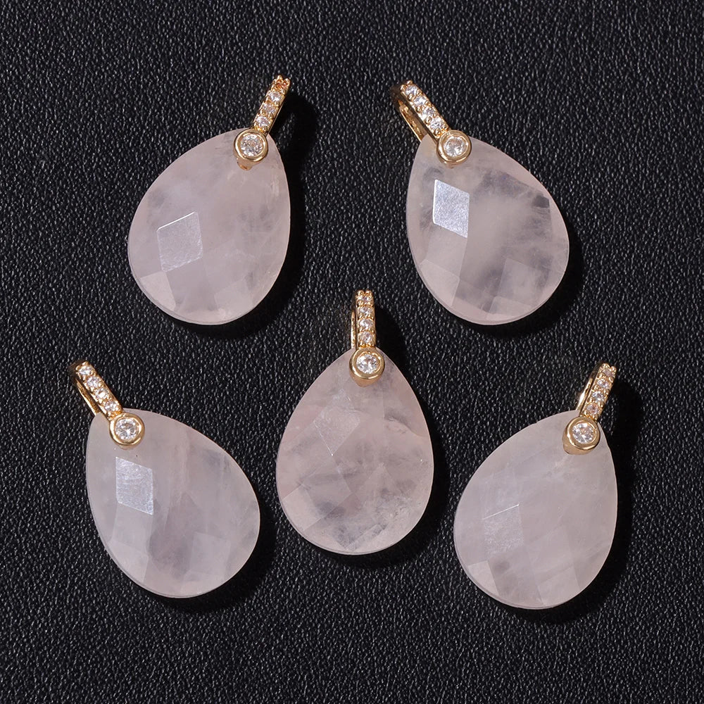 AVERLLA™ Faceted Water Drop Stone Pendants – Aventurine, Amethyst, Quartz