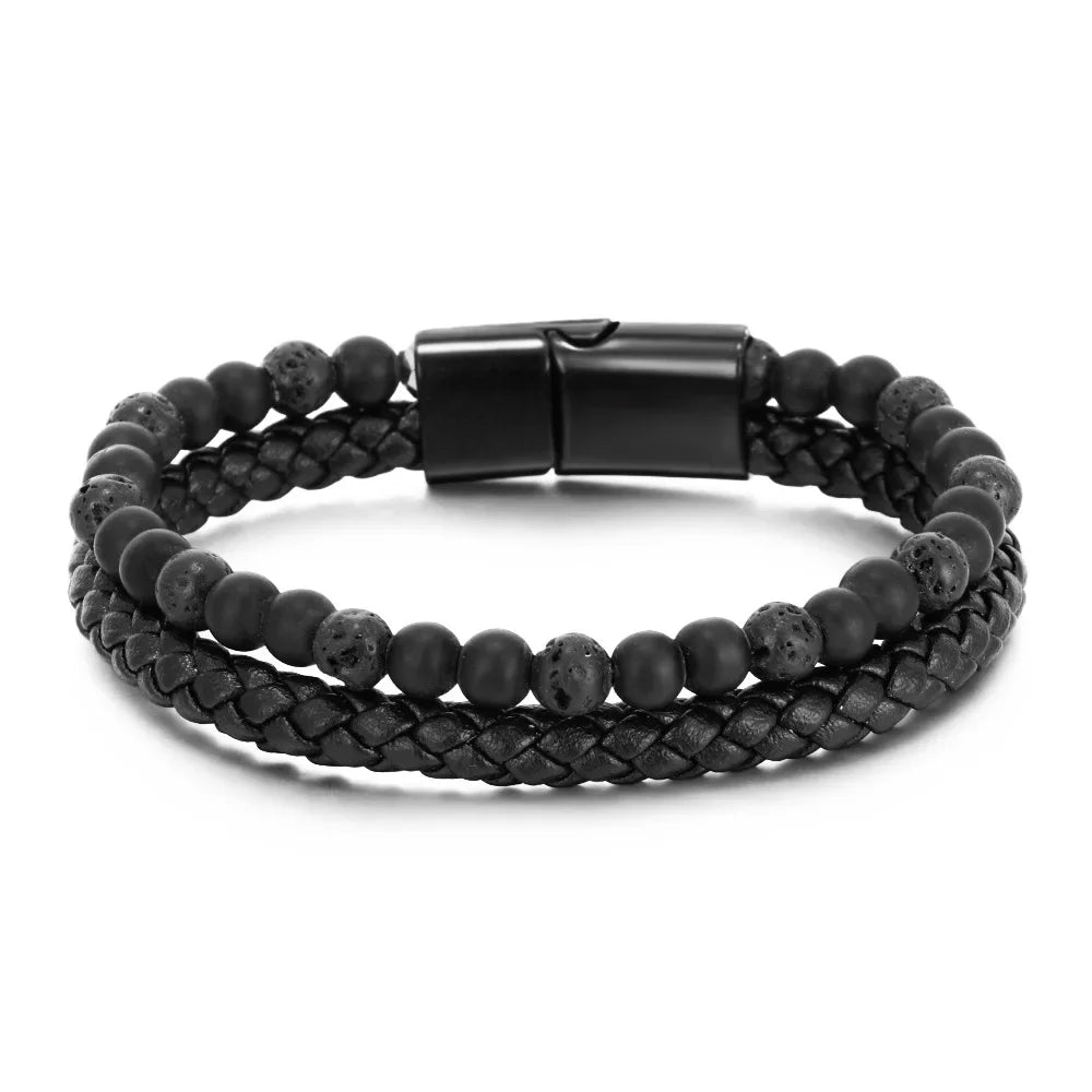 AVERLLA™ Titan Classic Leather & Tiger Eye Beaded Bracelet for Men