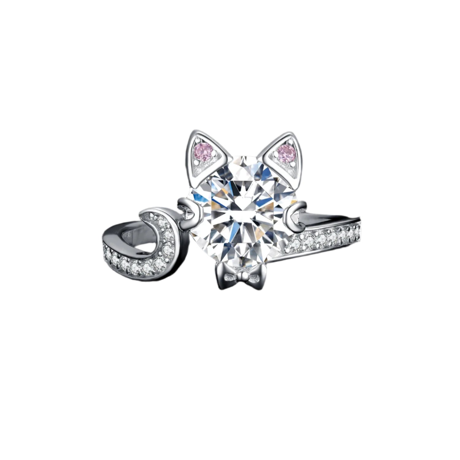 AVERLLA™ Adorable Love Cat 3ct Round Gemstone Open Adjustable Ring