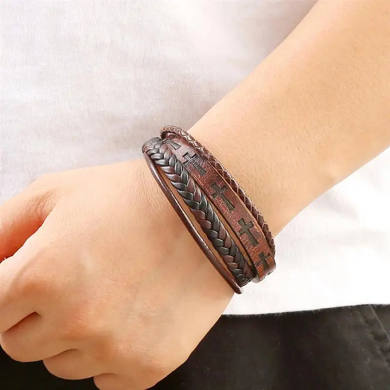 AVERLLA™ Valor Cross Hand-Woven Leather Bracelet