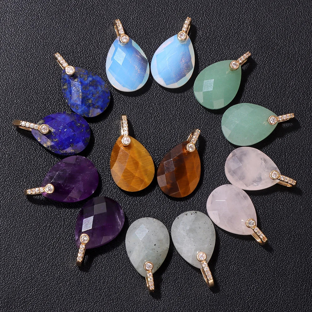 AVERLLA™ Faceted Water Drop Stone Pendants – Aventurine, Amethyst, Quartz