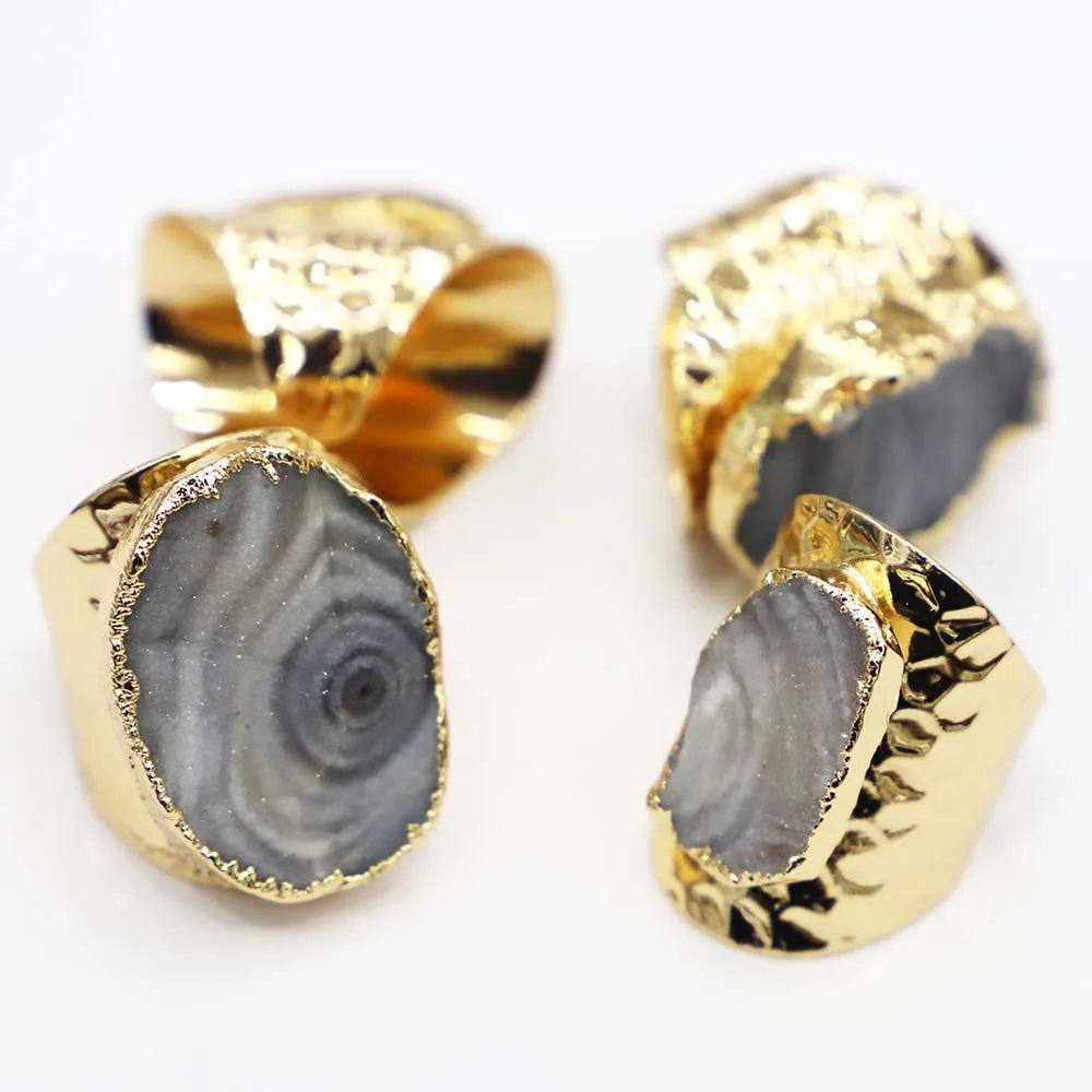 AVERLLA™ Milky Way Agate Druzy Quartz Rings – Adjustable Raw Stone Jewelry