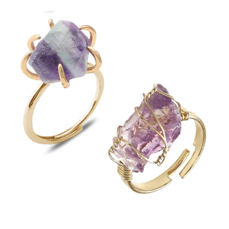 AVERLLA™ Sisterhood Adjustable Crystal Rings – Amethyst & Quartz