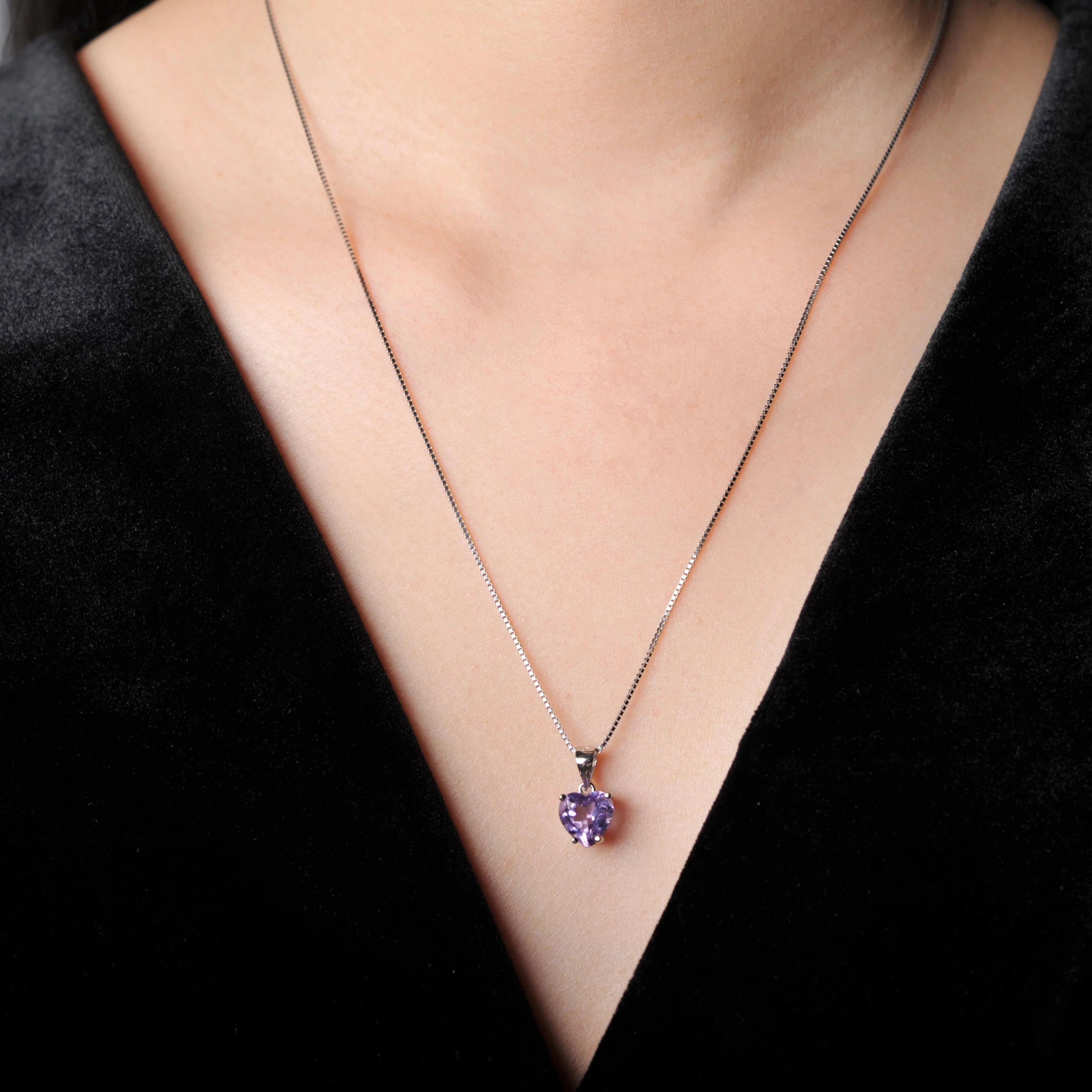 AVERLLA™ Heart 1.57ct Citrine, Sky Blue Topaz, Garnet & Amethyst Birthstone Pendant Necklace in 925 Sterling Silver