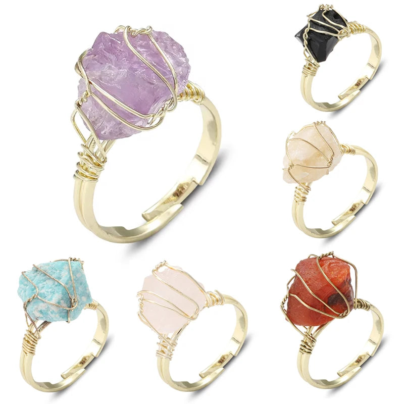 AVERLLA™  Farsighte Star Adjustable Crystal Rings – Natural Stone & Gold Wire