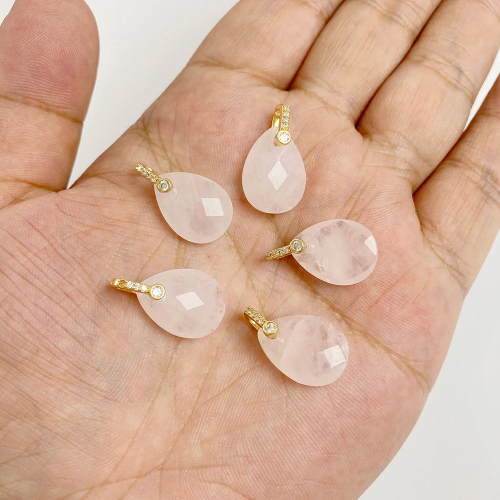 AVERLLA™ Rose Quartz & Labradorite Pendants – Natural Stone Water Drop Charms