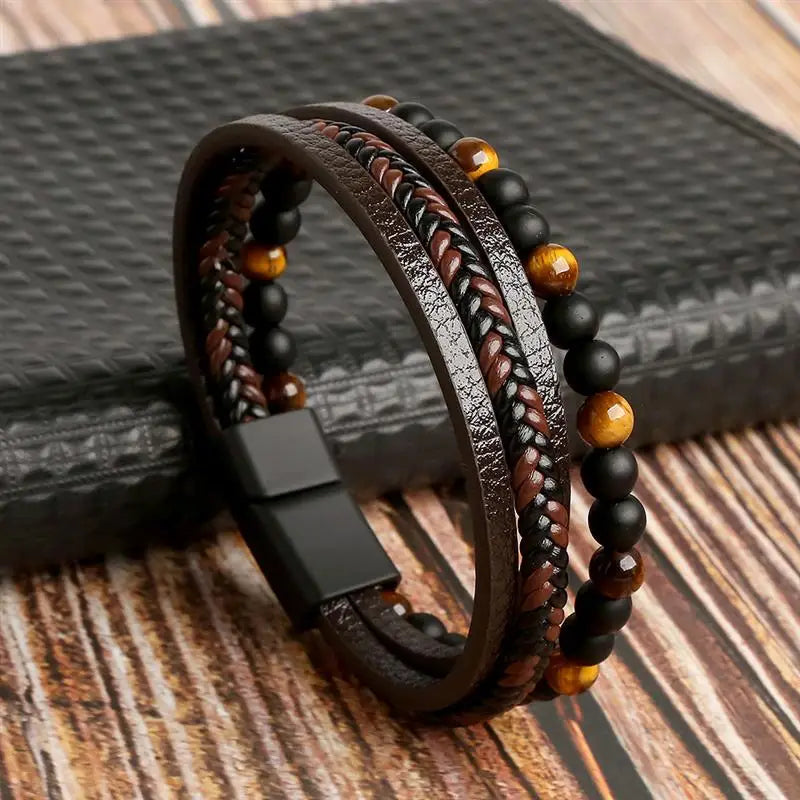 AVERLLA™ Titan Edge Hand-Woven Multilayer Leather Bracelet