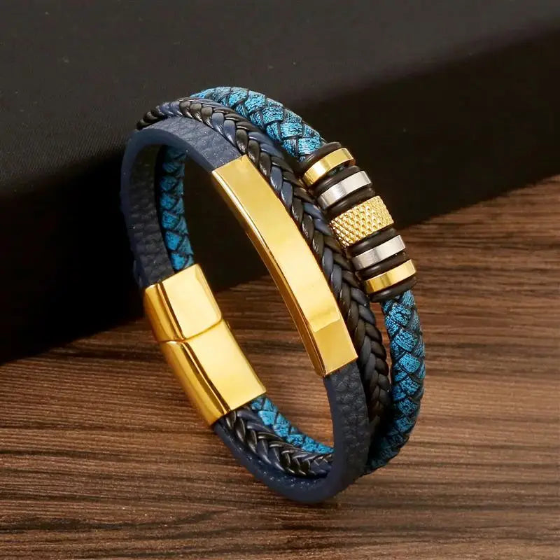 AVERLLA™ Steel Wave Braided Leather Bracelet