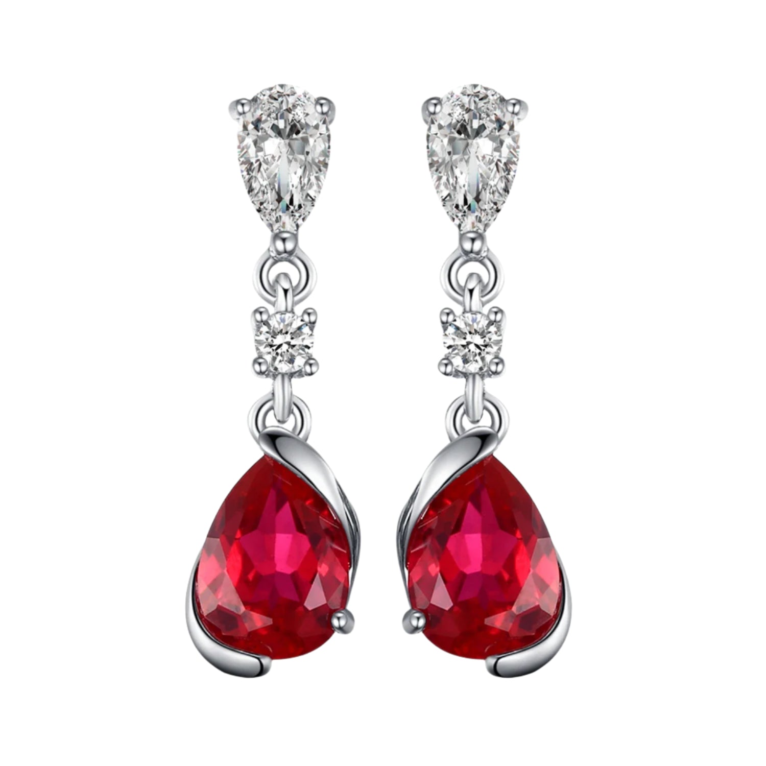 AVERLLA™ 1.9ct Pear-Shaped Created Red Ruby Silver Drop Earrings