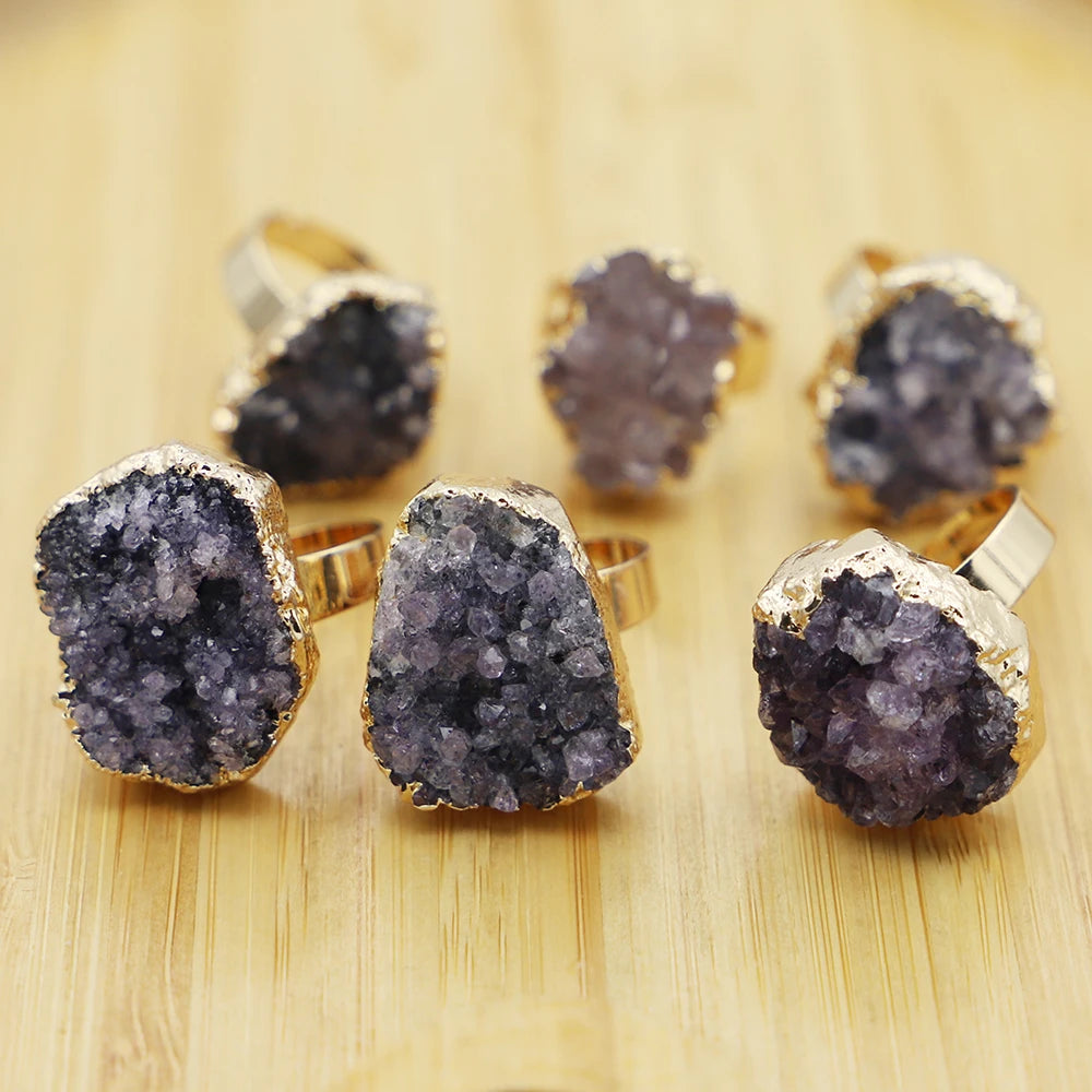 AVERLLA™ Gold-Plated Druzy Amethyst Open Rings