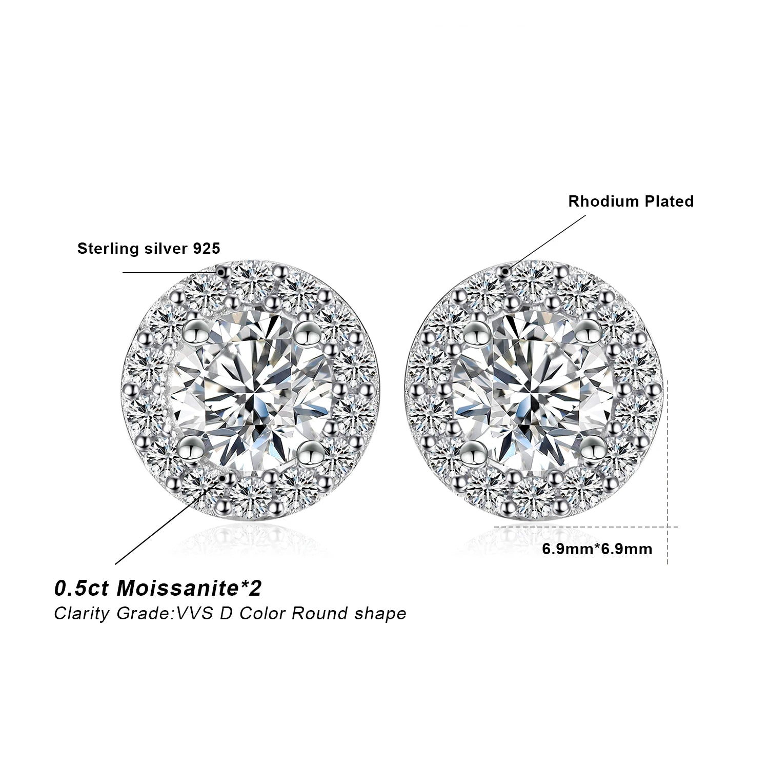 AVERLLA™ Moissanite Halo Gold Stud Earrings