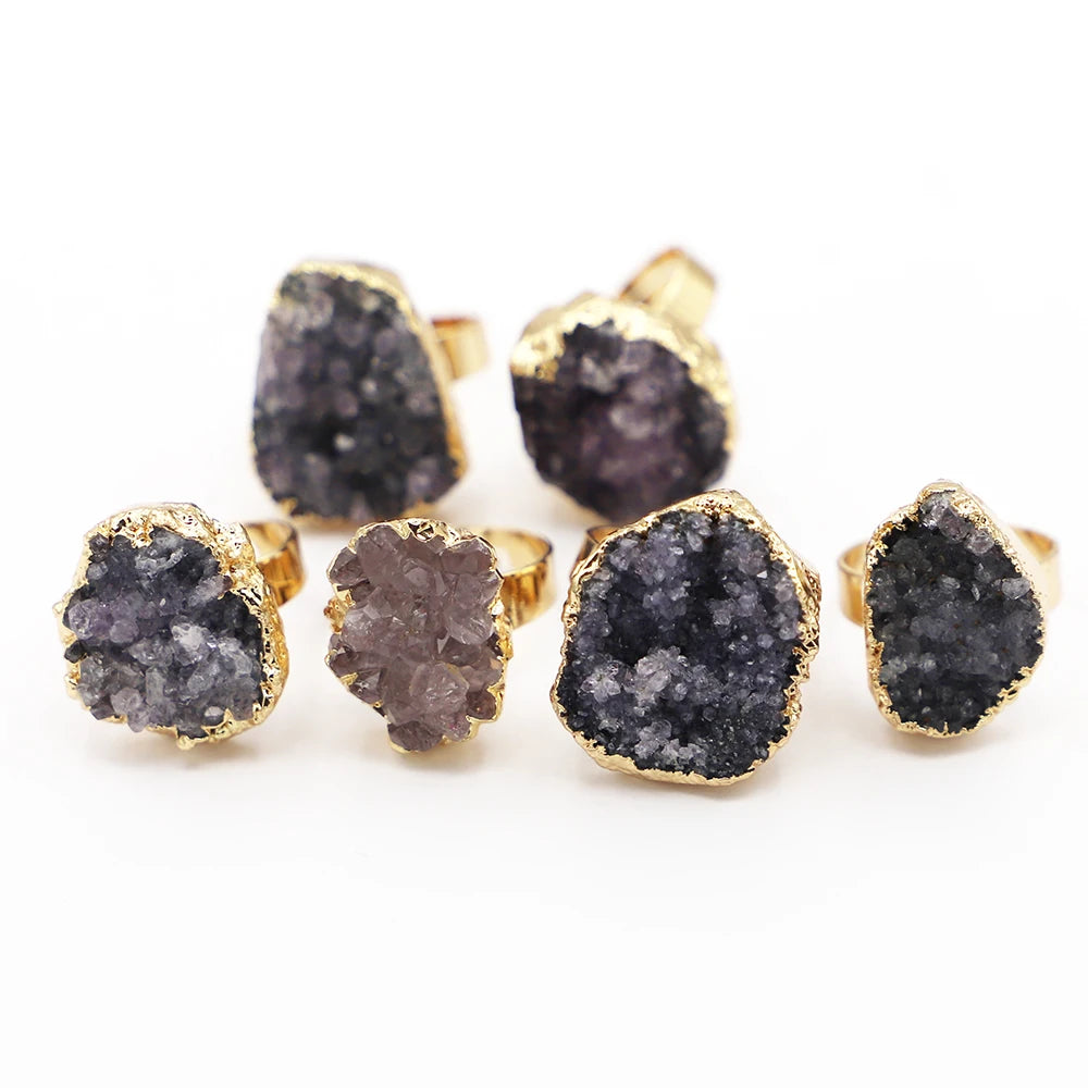 AVERLLA™ Gold-Plated Druzy Amethyst Open Rings