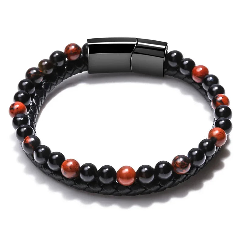 AVERLLA™ Titan Classic Leather & Tiger Eye Beaded Bracelet for Men