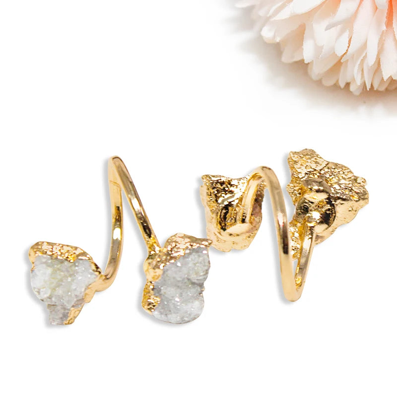 AVERLLA™ Irregular Druzy Stone Open Ring – Golden Handmade Crystal Cluster Adjustable Finger Jewelry