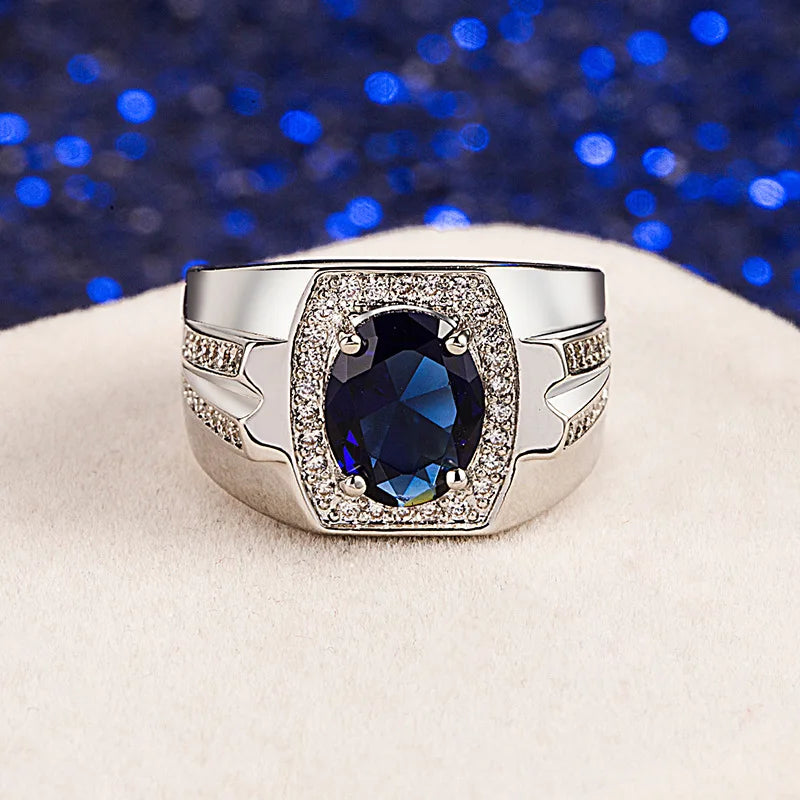 AVERLLA™ Regal Sapphire & Zircon 925 Silver Men's Ring