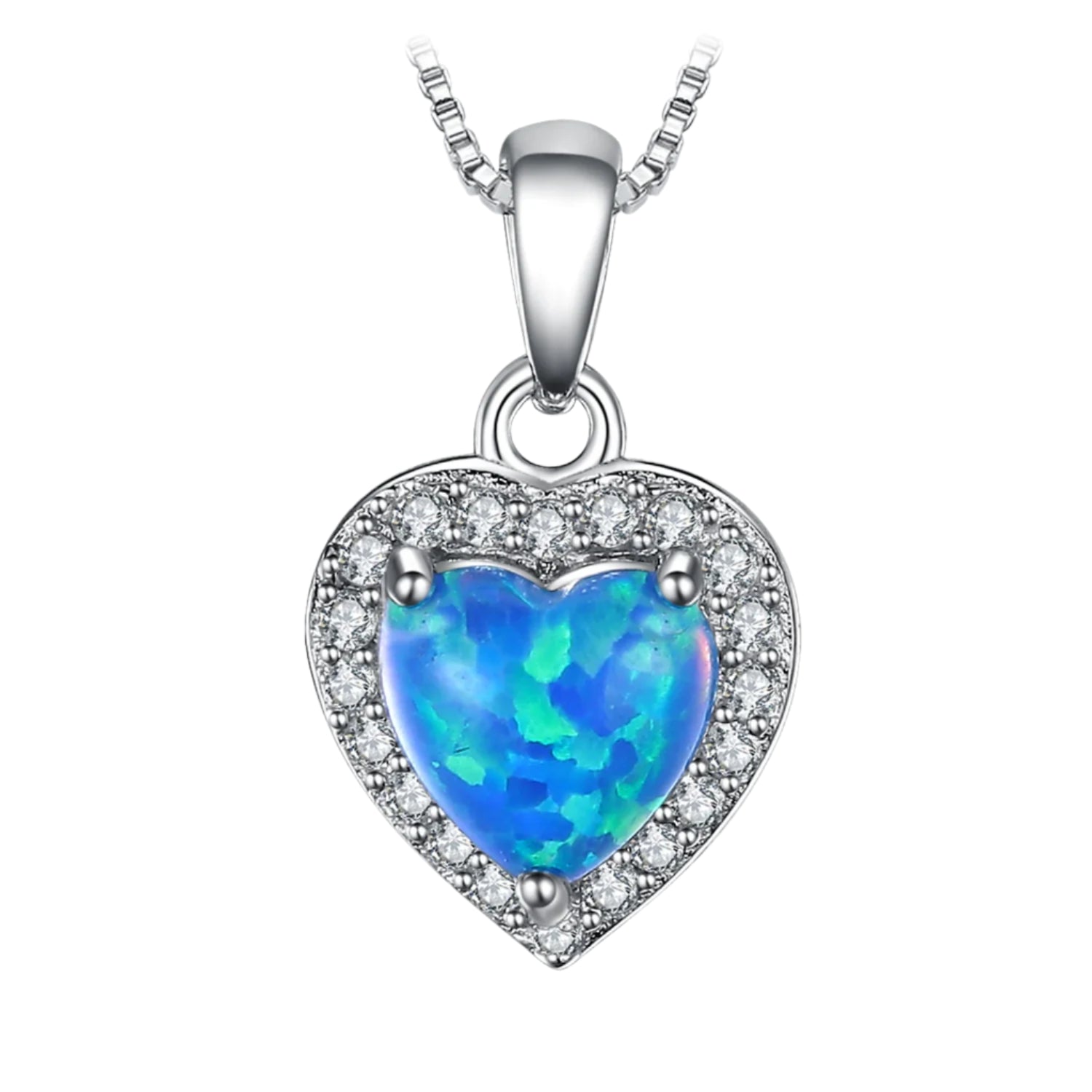 AVERLLA™ Love Heart Created Blue Opal Pendant Necklace