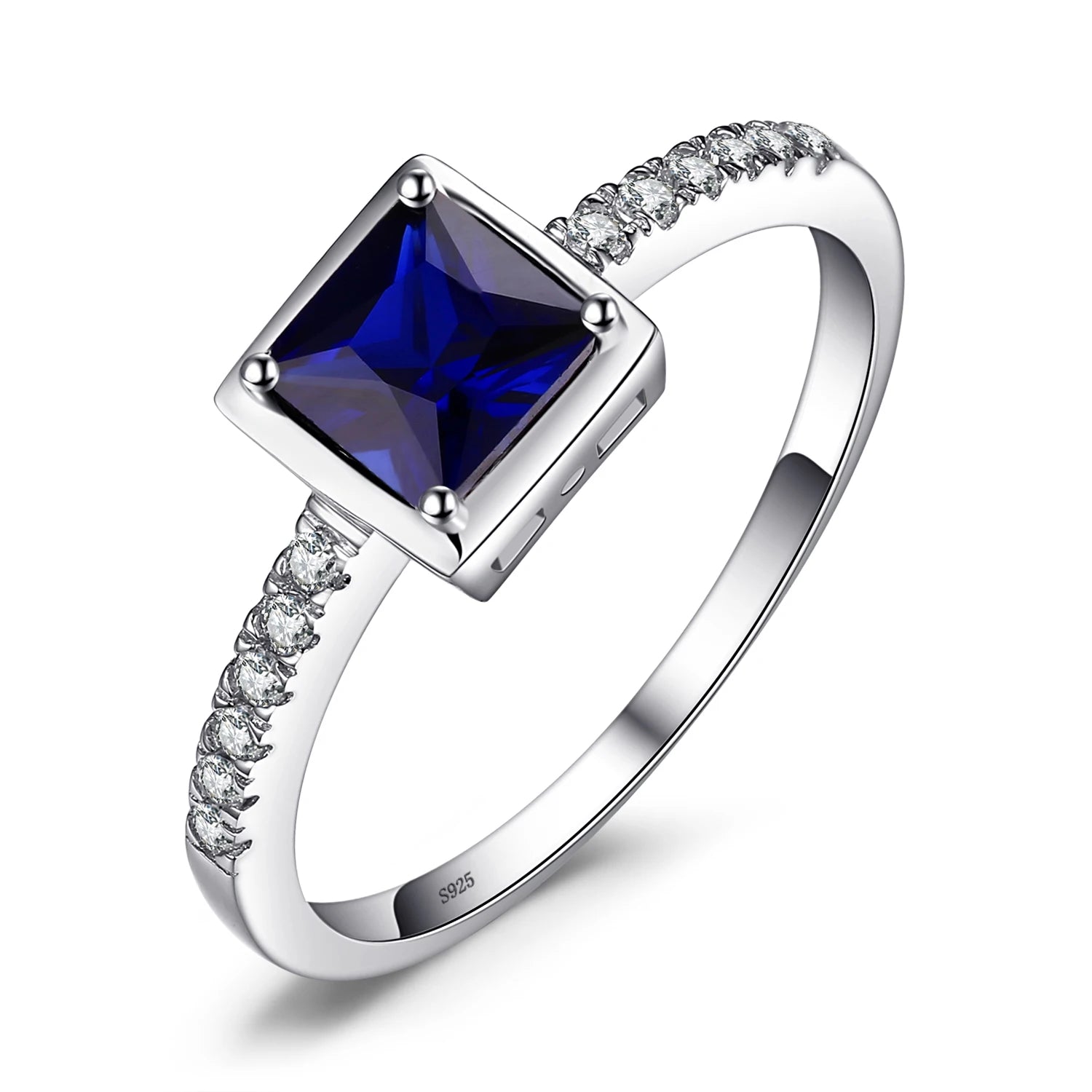 AVERLLA™ Square Created Blue Sapphire 925 Sterling Silver Solitaire Ring for Women