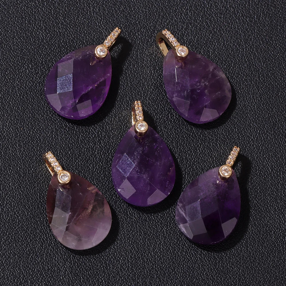 AVERLLA™ Faceted Water Drop Stone Pendants – Aventurine, Amethyst, Quartz