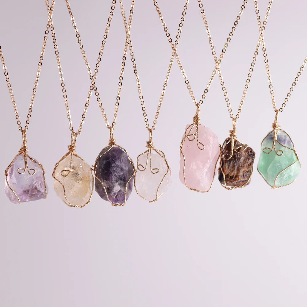 AVERLLA™ Wire Wrapped Raw Quartz Crystal Pendant