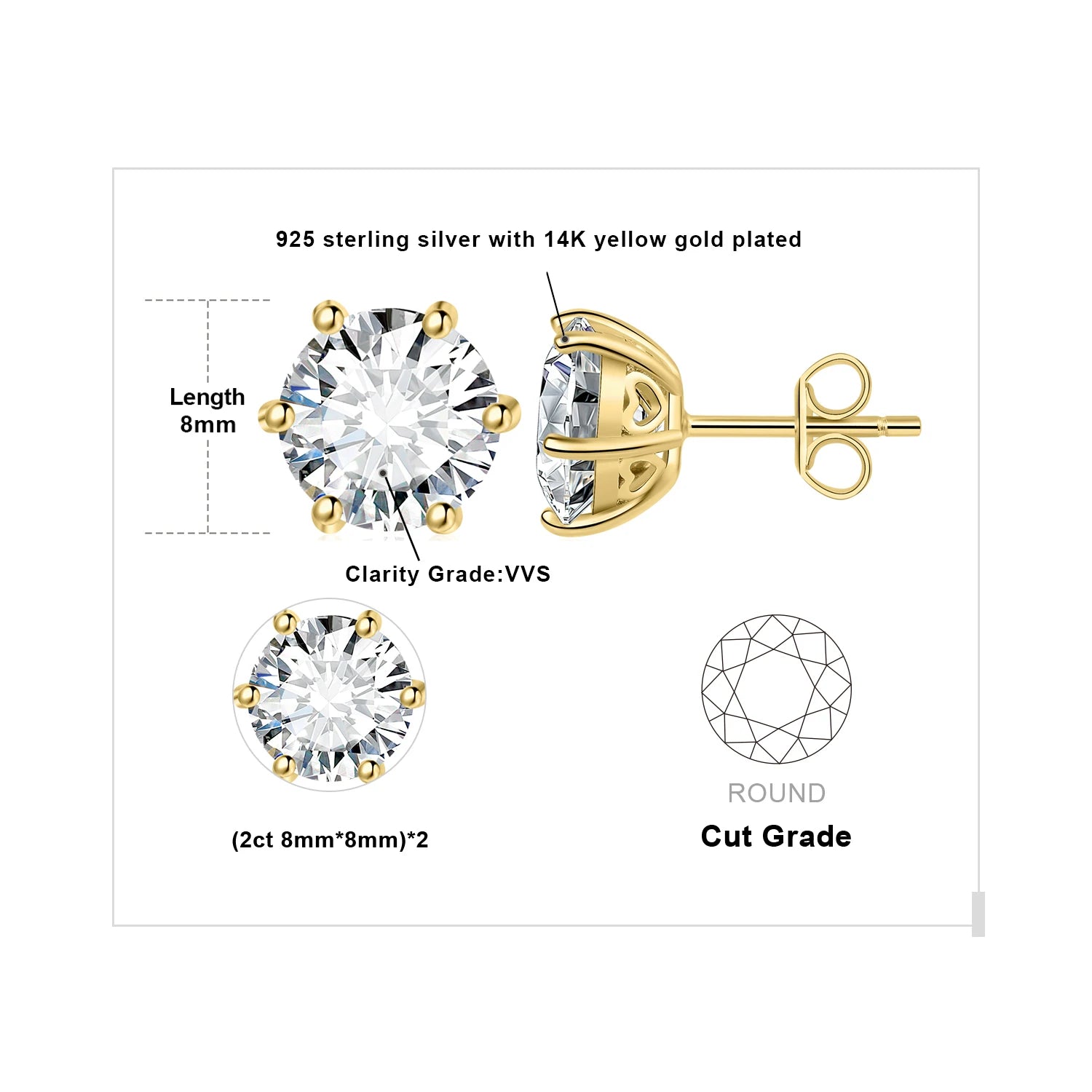 AVERLLA™ Moissanite Gold Plated Stud Earrings