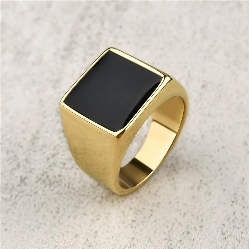 AVERLLA™ Black Glossy Stainless Steel Geometric Square Ring for Men