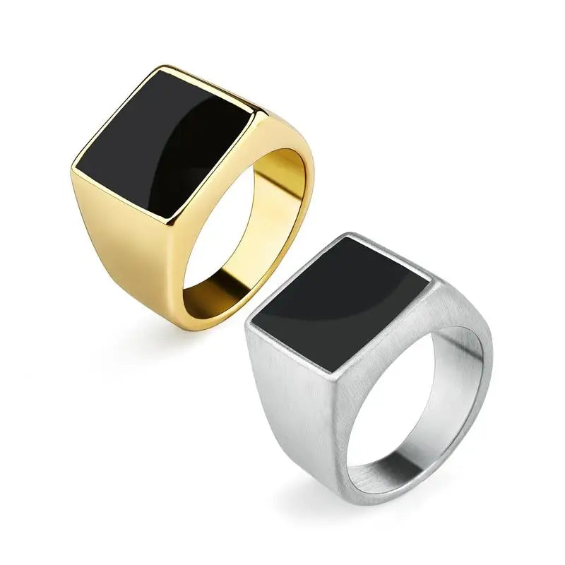 AVERLLA™ Black Glossy Stainless Steel Geometric Square Ring for Men