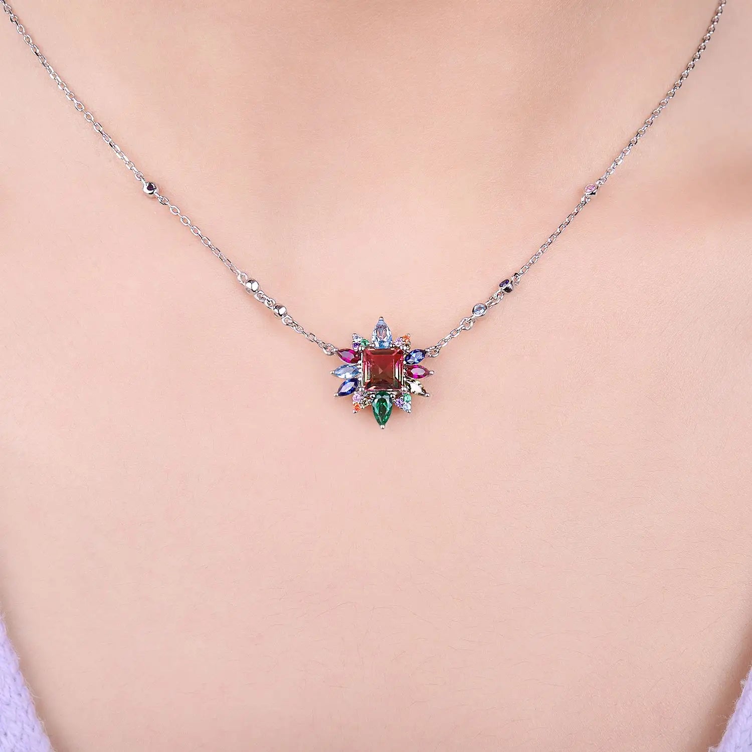 AVERLLA™ Elegant Nano Simulated Watermelon Tourmaline & Created Ruby Pendant Necklace