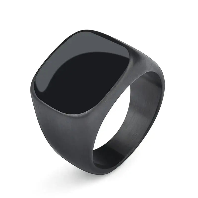 AVERLLA™ Black Glossy Stainless Steel Geometric Square Ring for Men