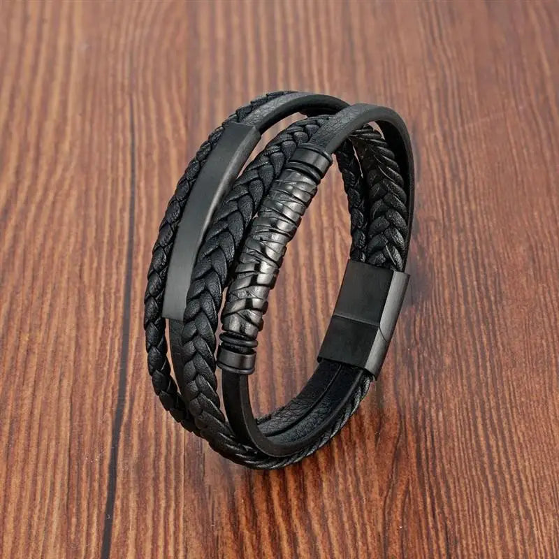 AVERLLA™ Steel Wave Braided Leather Bracelet