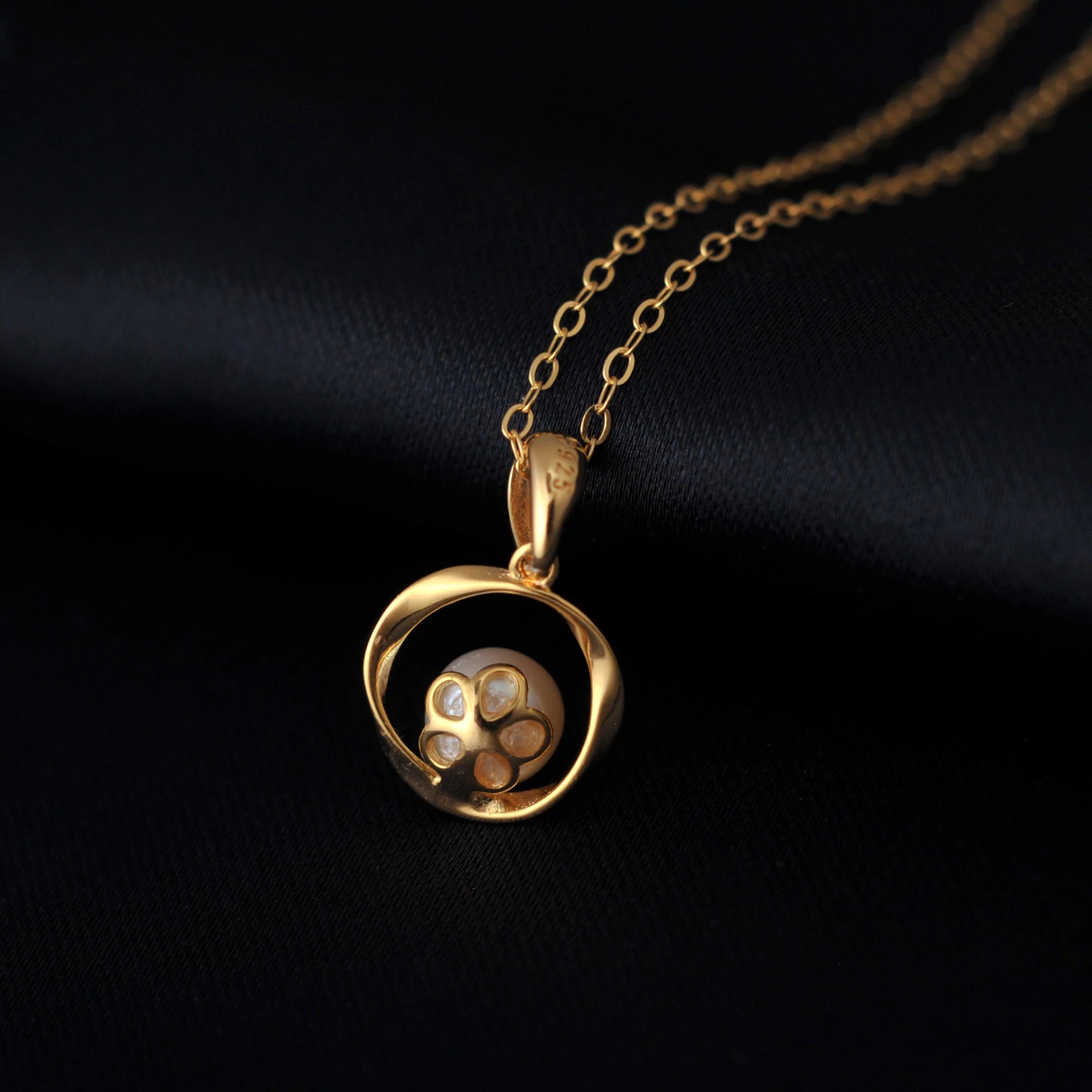 AVERLLA™ Love Eternal Mobius Ring Freshwater Pearl Pendant Necklace in 925 Sterling Silver & 14K Yellow Gold