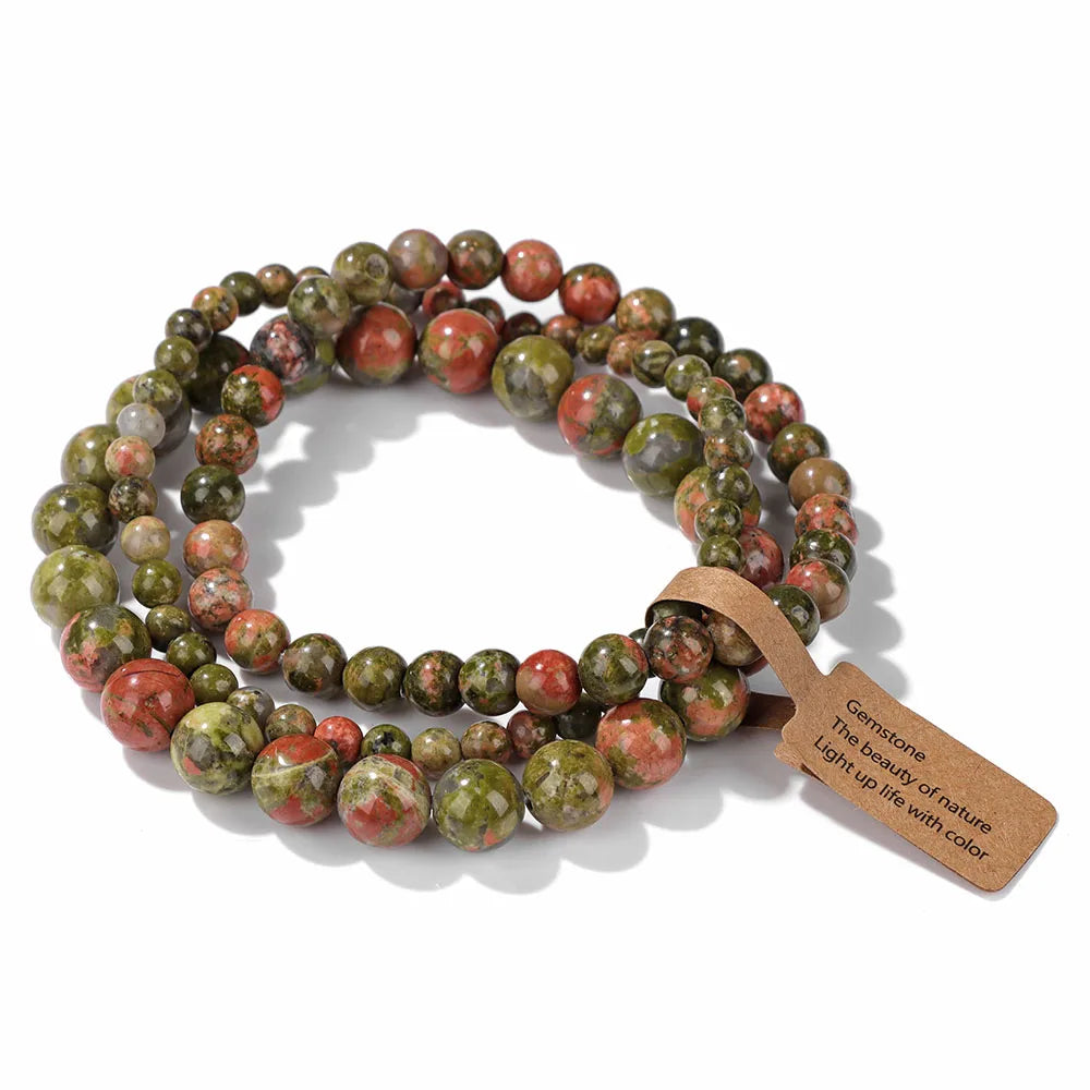 AVERLLA™ Natural Stone Beaded Bracelet Set –Rhodonite & Quartz