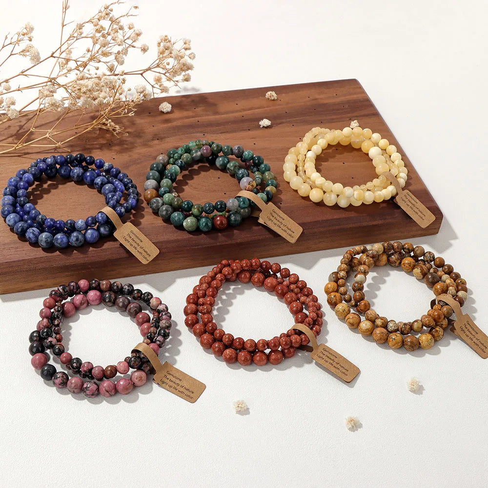 AVERLLA™ Natural Stone Beaded Bracelet Set –Rhodonite & Quartz