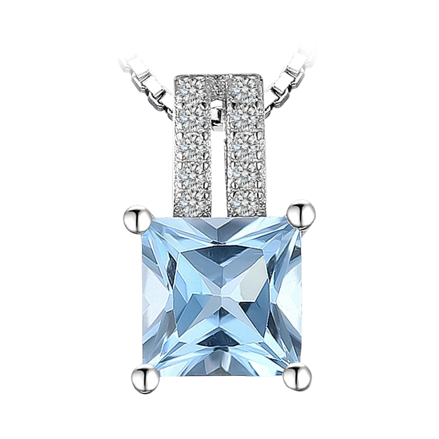 AVERLLA™ 1.2ct Princess Cut Sky Blue Topaz Silver Pendant Necklace