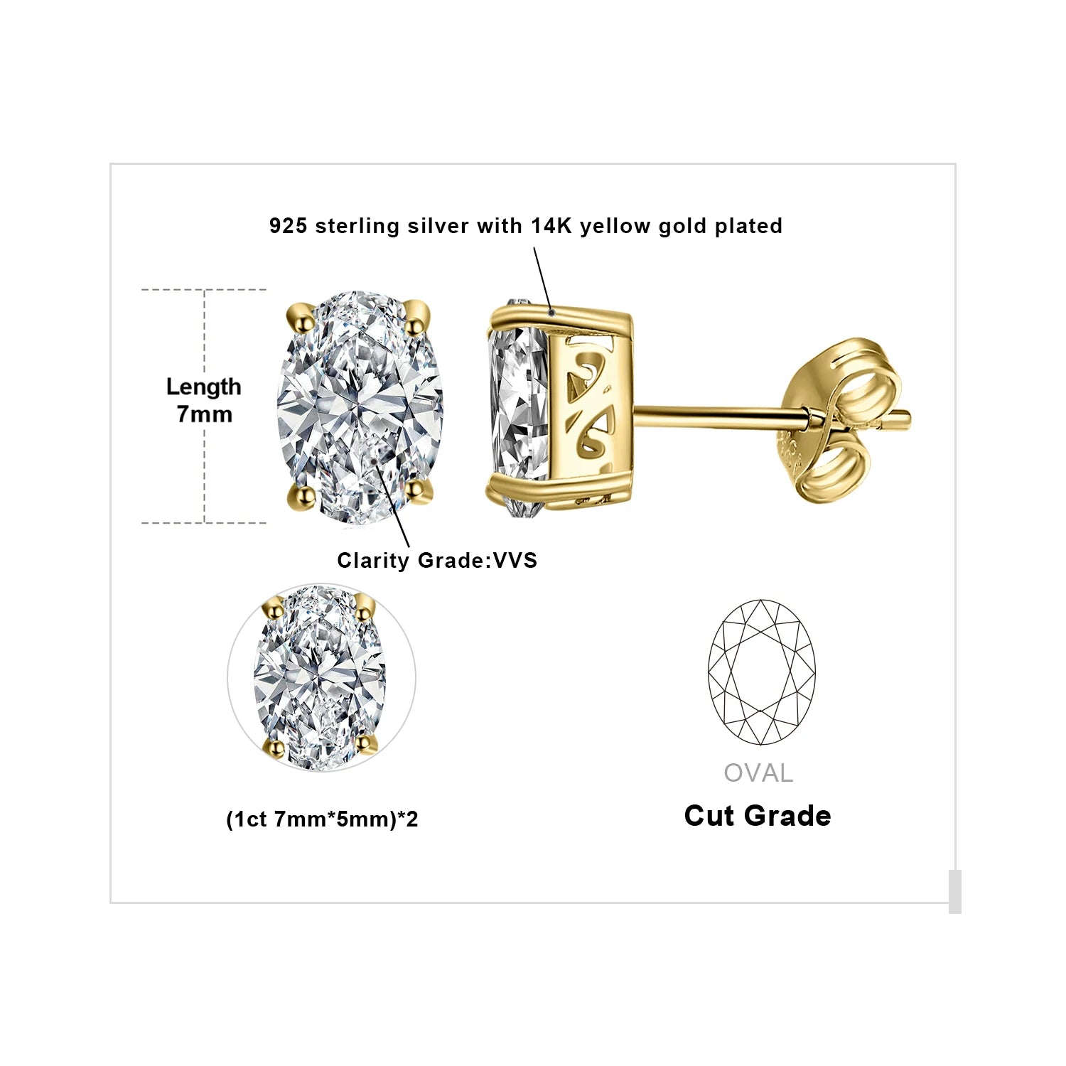 AVERLLA™ Moissanite Oval Gold Stud Earrings