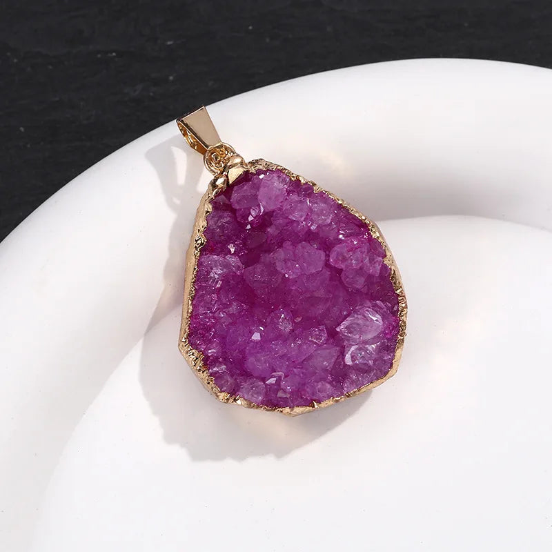 AVERLLA™ Natural Crystal Agate Geode Pendant Gemstone Dyeing Colorful