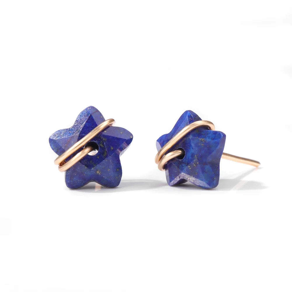 AVERLLA™ Blue Star Stone Stud Earrings – Tiger Eye & Lapis Lazuli