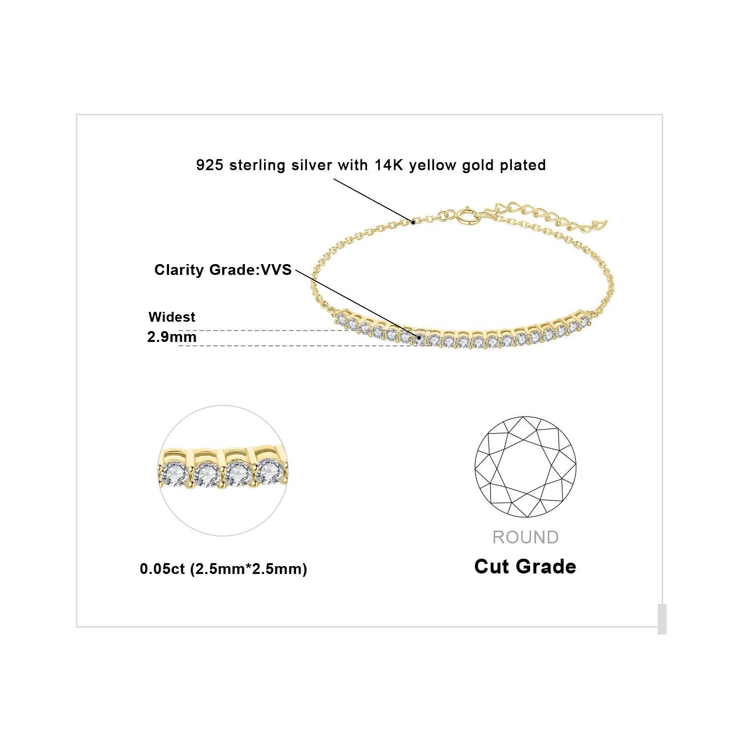 AVERLLA™ Moissanite Adjustable Gold Link Bracelet