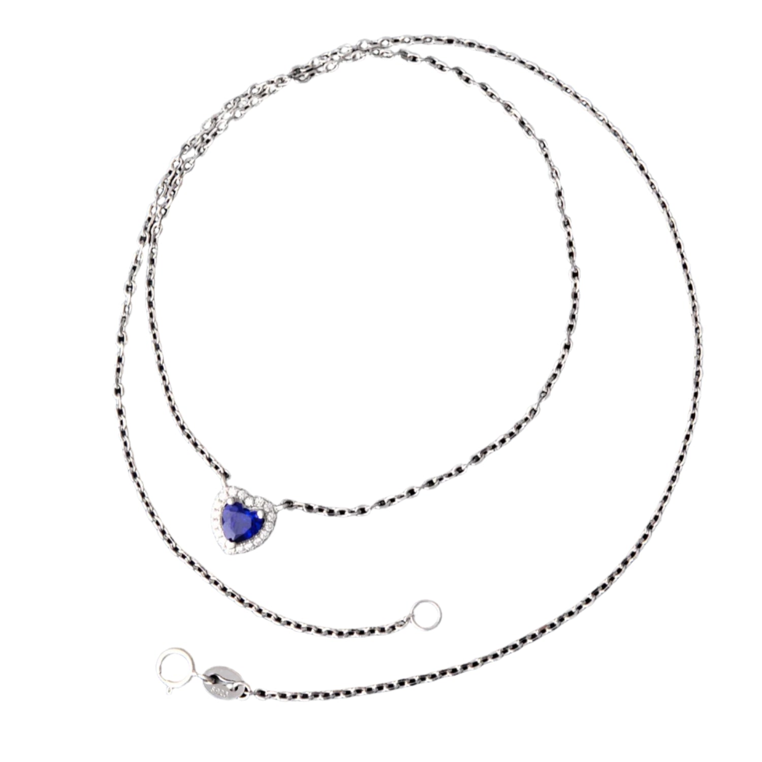 AVERLLA™ Heart Created Blue Sapphire Pendant Necklace in 925 Sterling Silver for Women