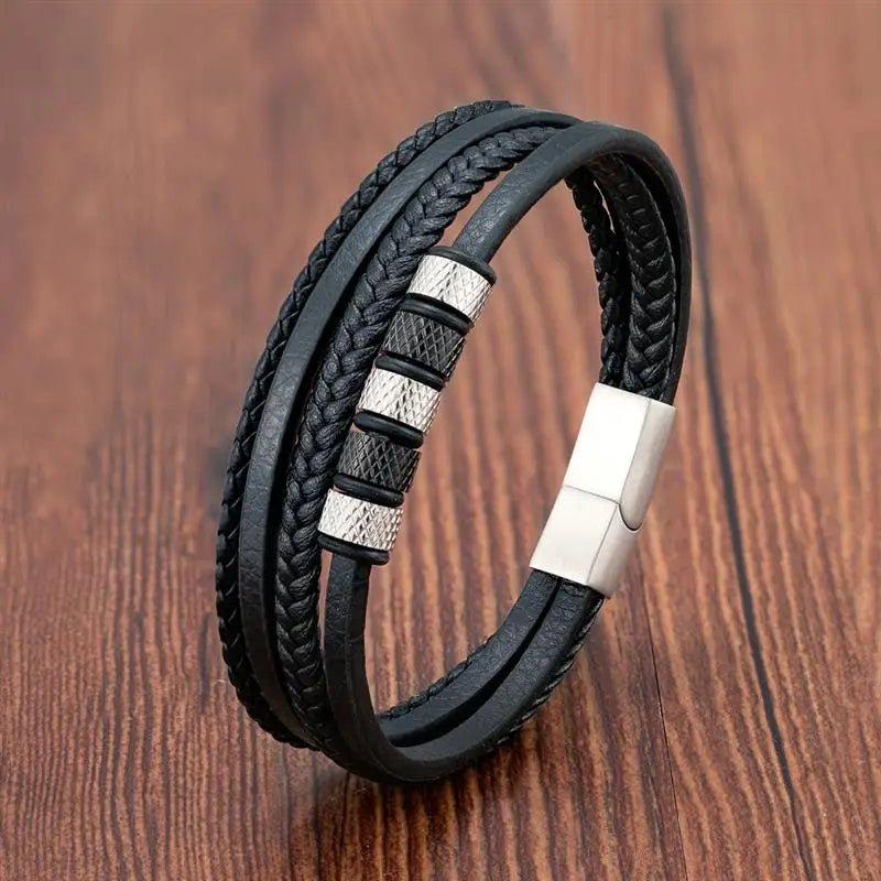 AVERLLA™ Steel Wave Braided Leather Bracelet