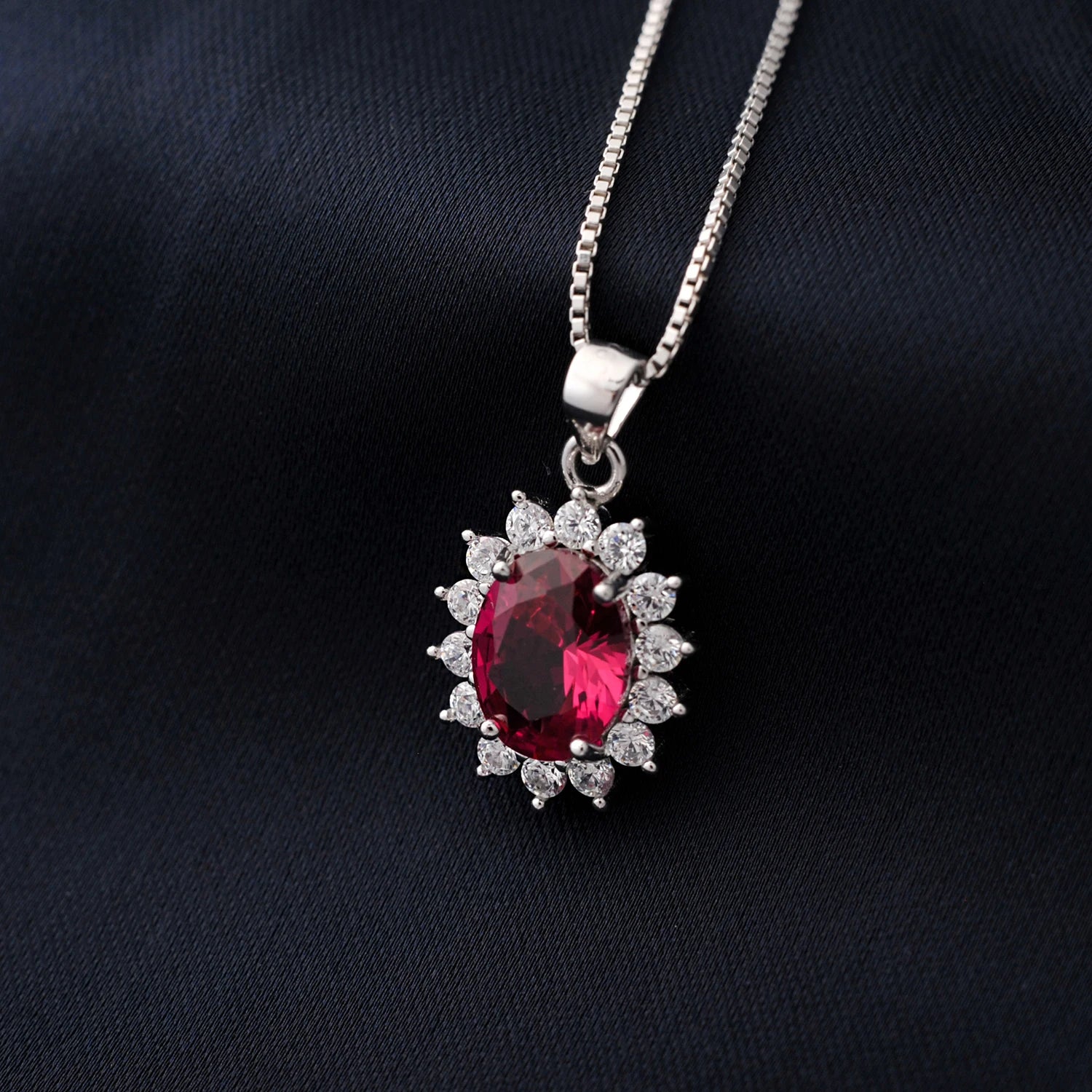 AVERLLA™ Oval 2.67ct Created Sapphire & Ruby Nano Emerald Diana Pendant Necklace in 925 Sterling Silver