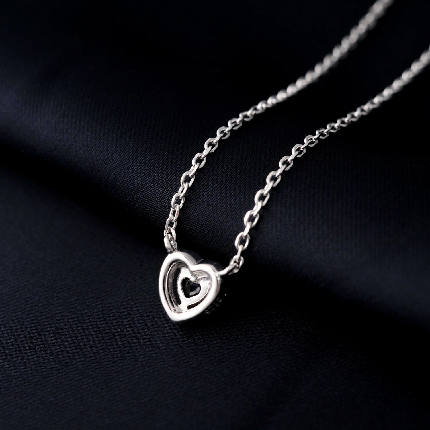 AVERLLA™ Heart Created Blue Sapphire Pendant Necklace in 925 Sterling Silver for Women