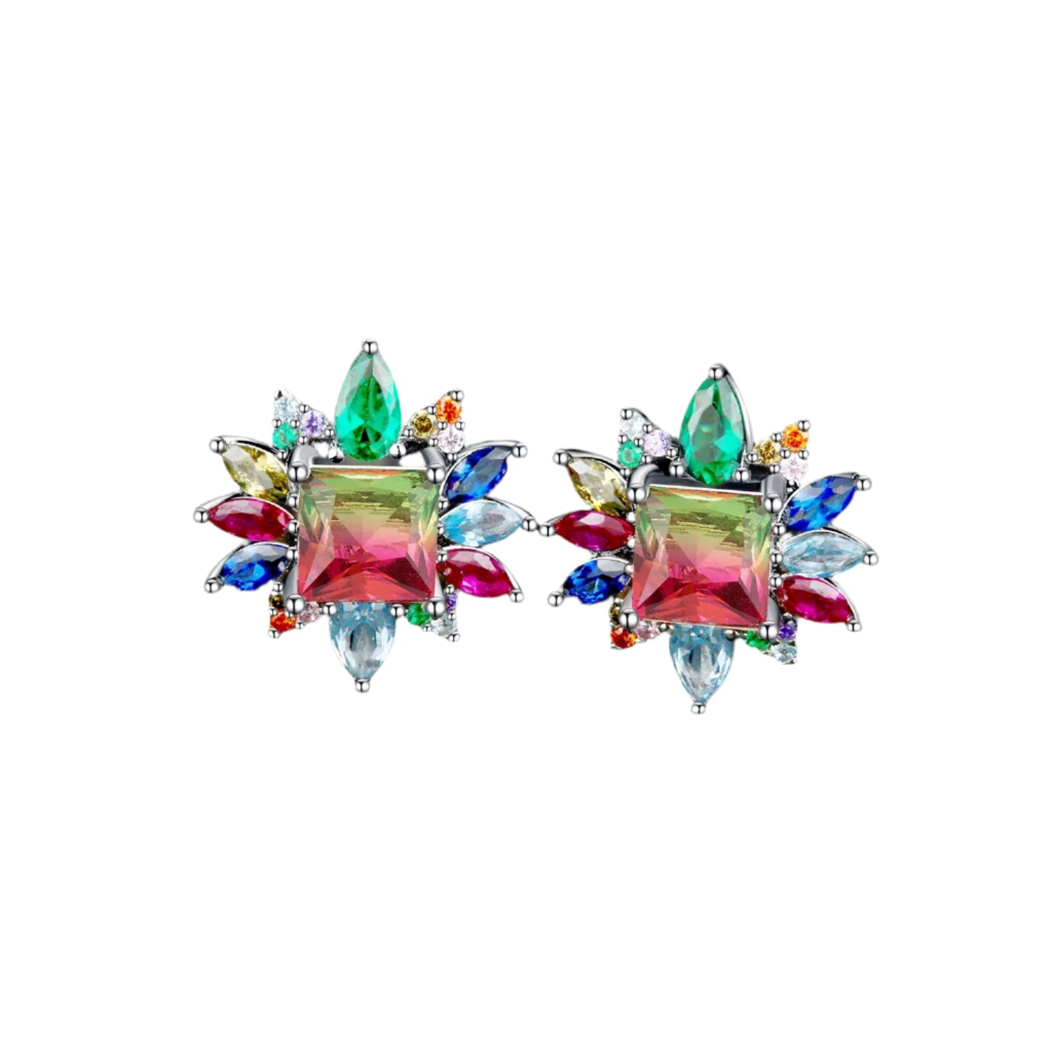 AVERLLA™ Radiant Watermelon Tourmaline & Ruby 7.4ct Nano Simulated Stud Earrings