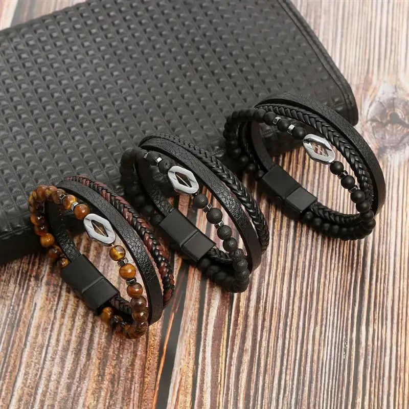 AVERLLA™ Titan Edge Hand-Woven Multilayer Leather Bracelet