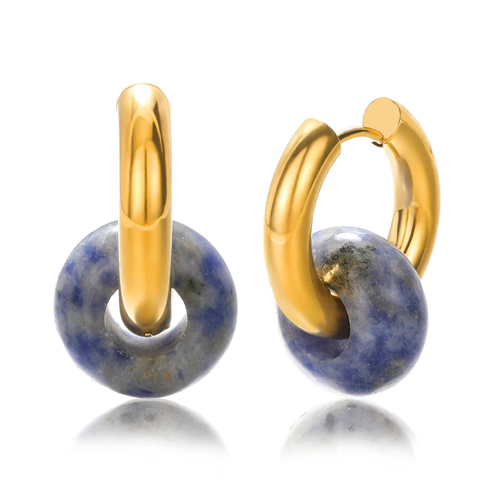 AVERLLA™ Luxe Leopard Opal Round Bead Stainless Steel Earrings – Gold Color