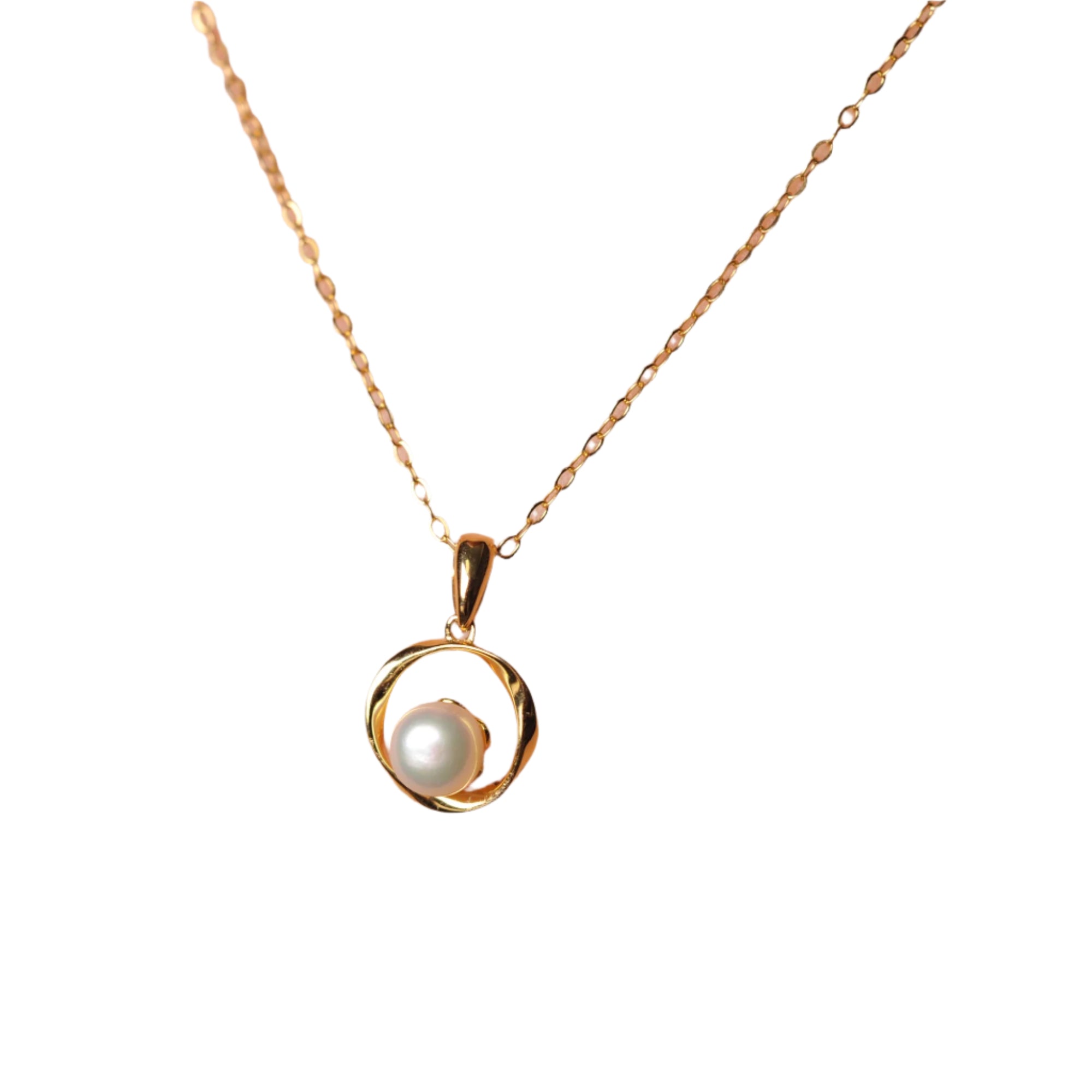 AVERLLA™ Love Eternal Mobius Ring Freshwater Pearl Pendant Necklace in 925 Sterling Silver & 14K Yellow Gold