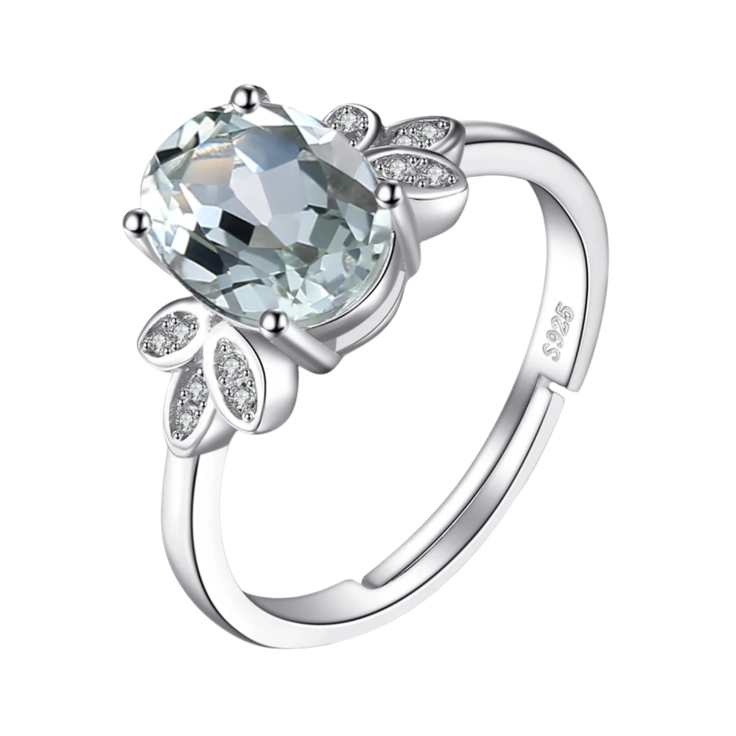 AVERLLA™ 1.8ct Natural Green Amethyst & White Topaz Silver Adjustable Ring